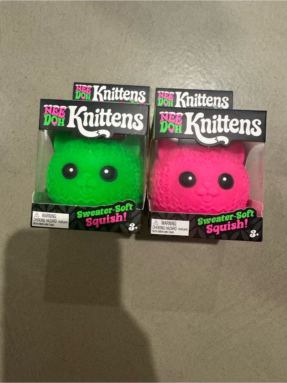 Needoh knittens BUNDLE of two Green & Pink